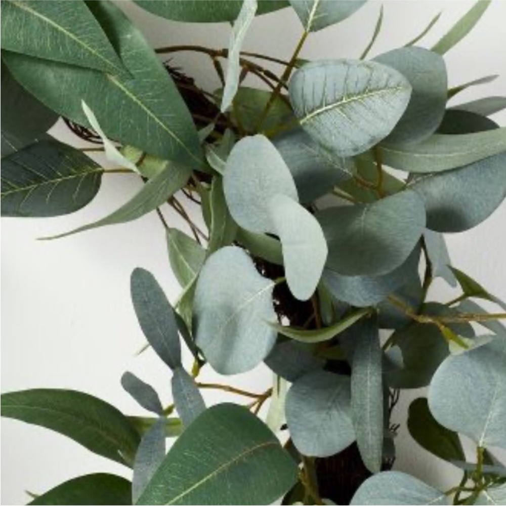 Set of 2 new STUDIO MCGEE faux wild eucalyptus & olive leaf ribbon wreath - Picture 3 of 4